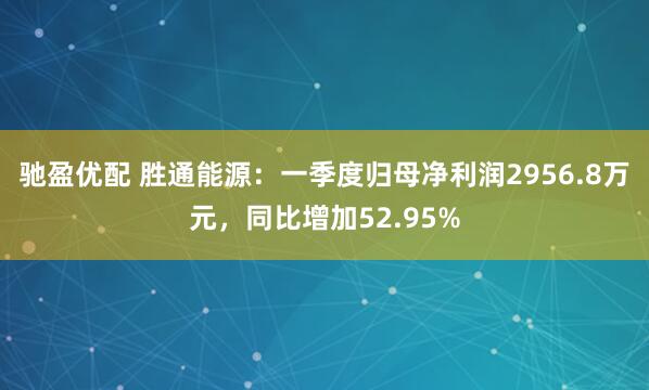驰盈优配 胜通能源:一季度归母净利润2956.8万元,同比增加52.95%